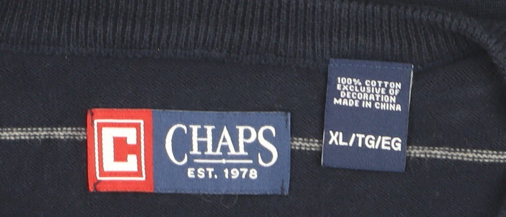 Chaps Men's Blue Striped Cotton V-Neck Sleeveless Vest XL