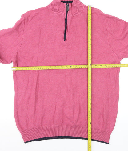 Tailorbyrd Men's Pink High Neck 1/2 Zip Cotton Blend Jumper XL