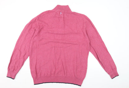 Tailorbyrd Men's Pink High Neck 1/2 Zip Cotton Blend Jumper XL