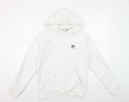 Adidas Girls White XS Pullover Fleece Hoodie with Logo