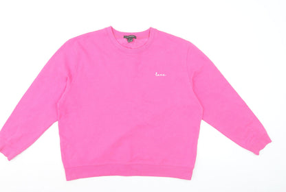 French Connection Womens Pink XL Pullover Sweatshirt Love Embroidered