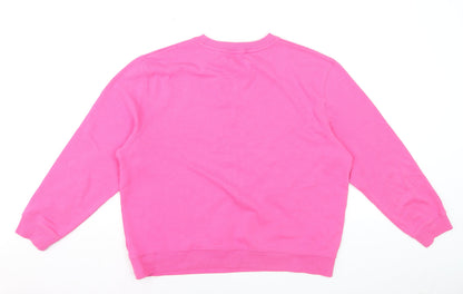 French Connection Womens Pink XL Pullover Sweatshirt Love Embroidered