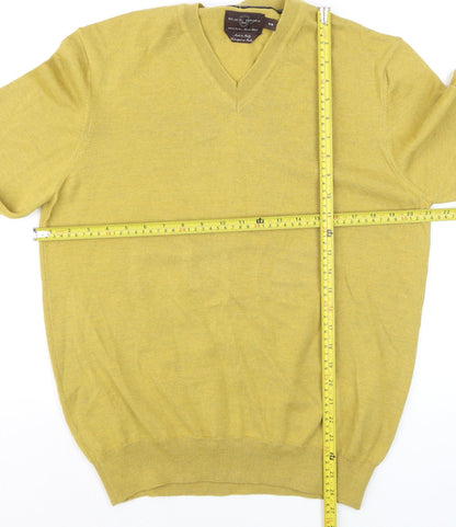 Black Brown 1826 Men's Yellow Merino Wool V-Neck Jumper Size M