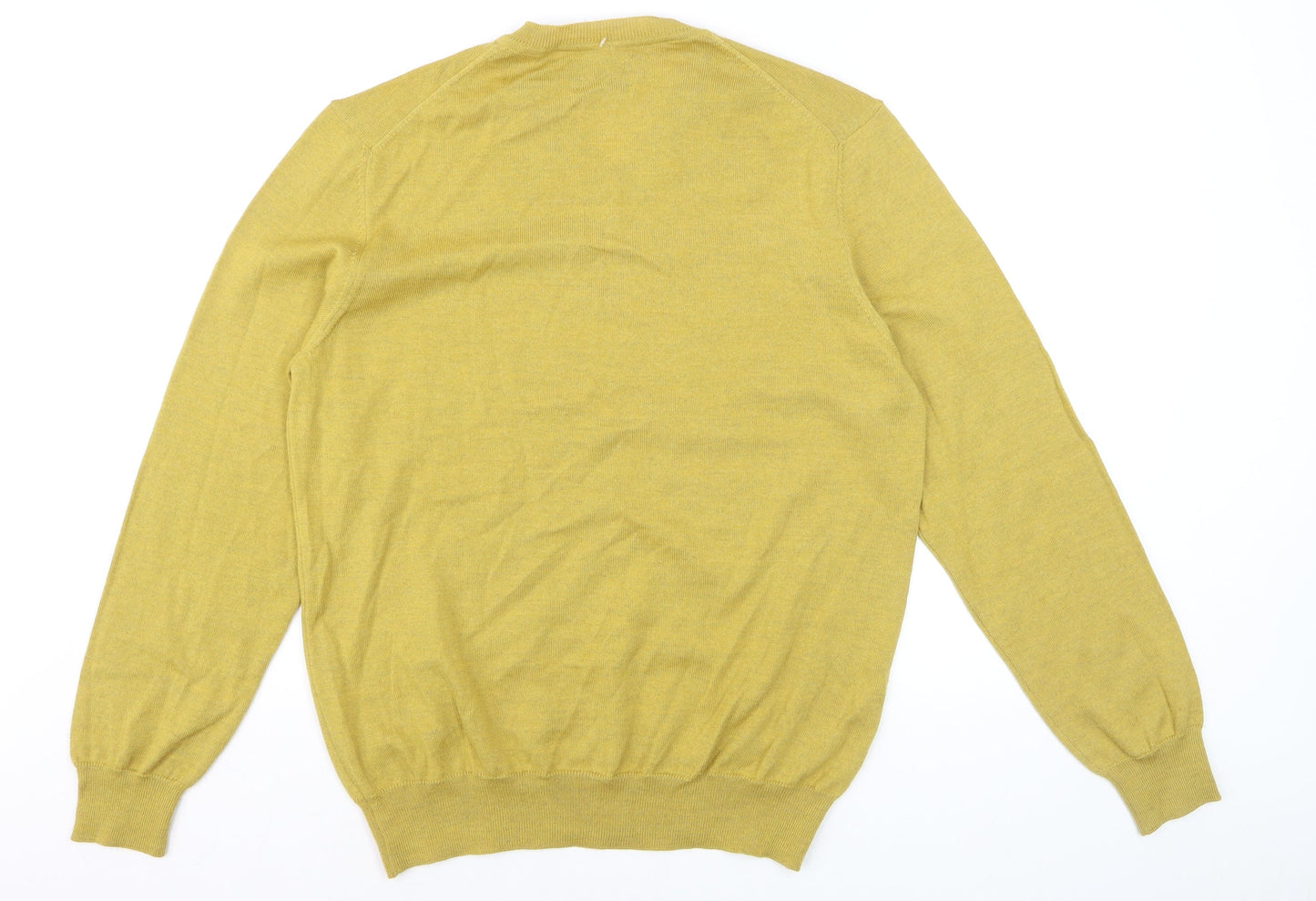 Black Brown 1826 Men's Yellow Merino Wool V-Neck Jumper Size M