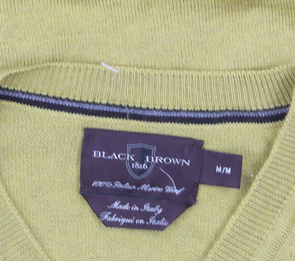 Black Brown 1826 Men's Yellow Merino Wool V-Neck Jumper Size M