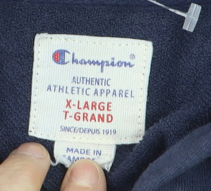 Champion Men's Navy Blue Pullover Hoodie XL Cotton Blend Logo