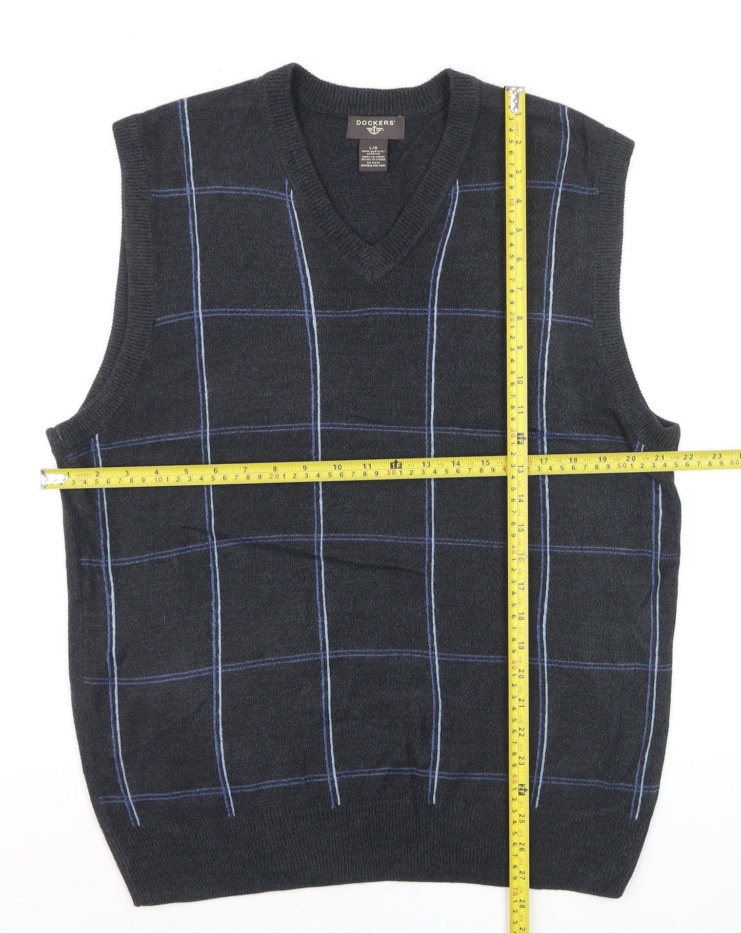 Dockers Men's Black Check Knit V-Neck Sleeveless Vest Large
