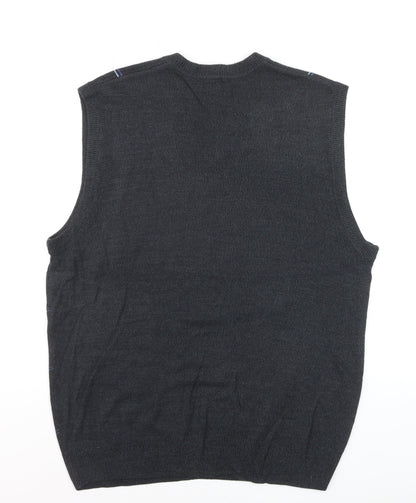 Dockers Men's Black Check Knit V-Neck Sleeveless Vest Large