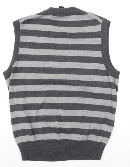 Garret Scott Men’s Grey Striped Merino Wool V-Neck Sleeveless Vest M
