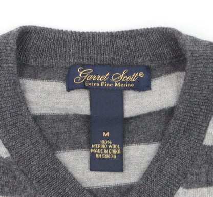 Garret Scott Men’s Grey Striped Merino Wool V-Neck Sleeveless Vest M