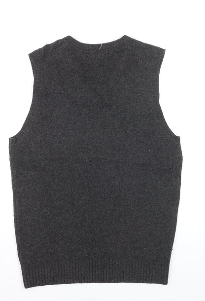 Le 31 Men's Grey Argyle Lambswool V-Neck Vest L Sleeveless Knit Jumper
