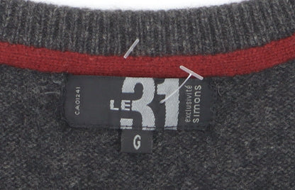 Le 31 Men's Grey Argyle Lambswool V-Neck Vest L Sleeveless Knit Jumper
