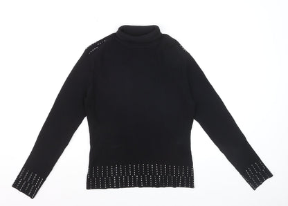 Yuka Women's Black Studded Roll Neck Slim Fit Jumper Size 14