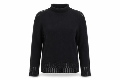 Yuka Women's Black Studded Roll Neck Slim Fit Jumper Size 14