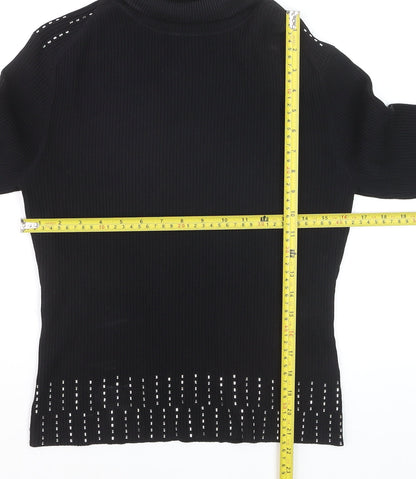 Yuka Women's Black Studded Roll Neck Slim Fit Jumper Size 14