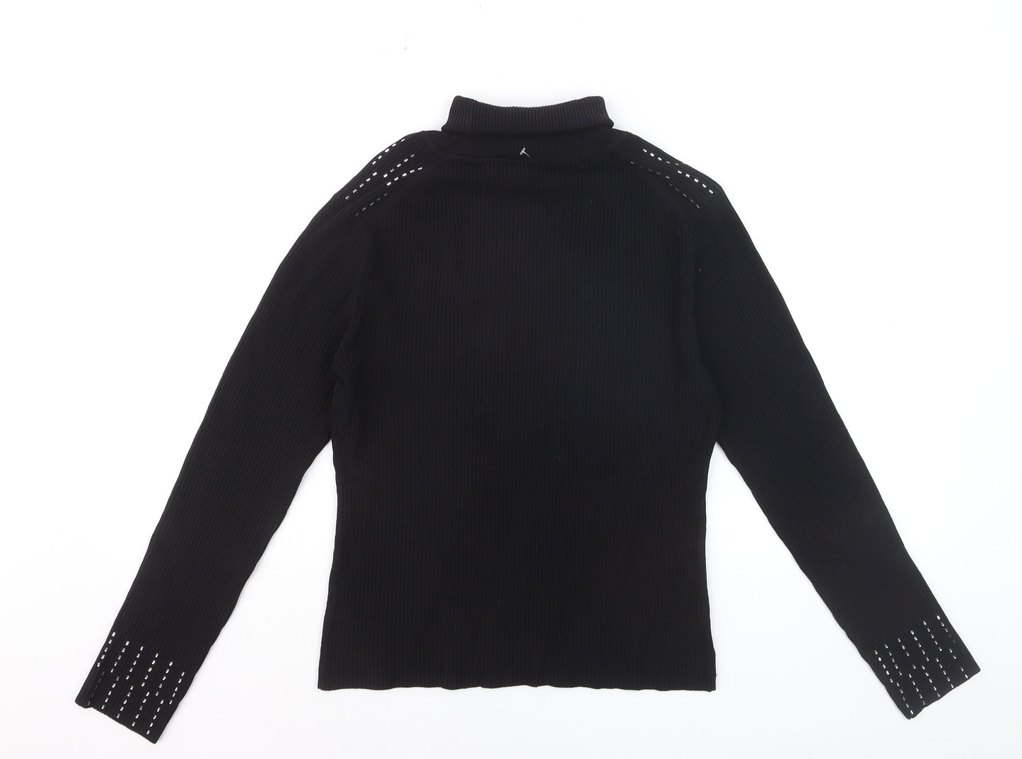 Yuka Women's Black Studded Roll Neck Slim Fit Jumper Size 14
