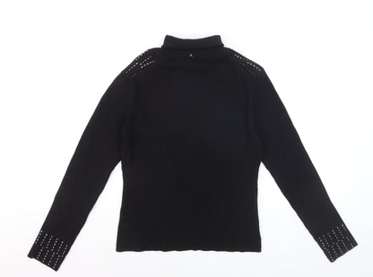 Yuka Women's Black Studded Roll Neck Slim Fit Jumper Size 14