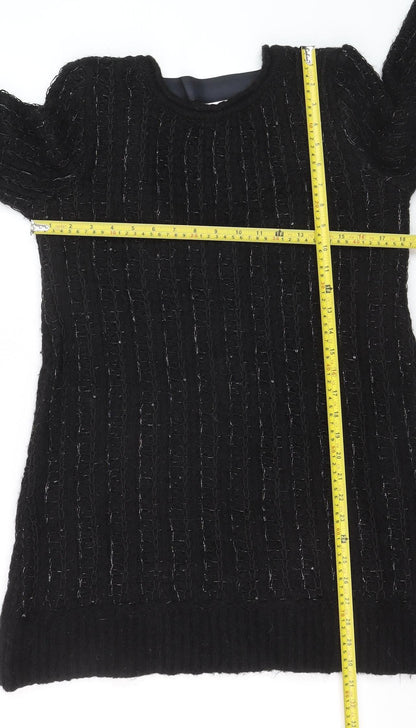 ZARA Women Black Sequin Knit Pullover Jumper Size L