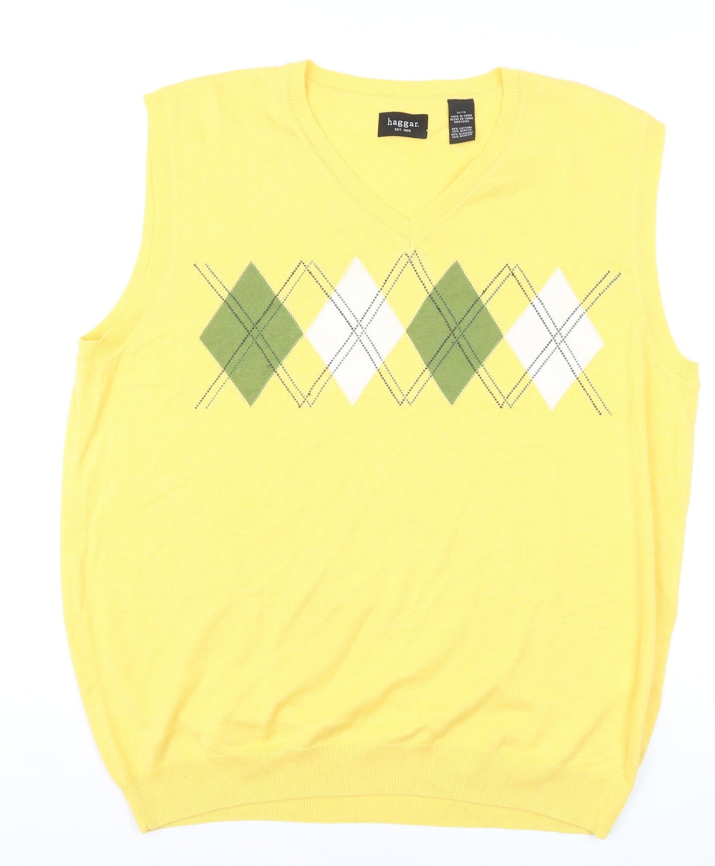Haggar Men's Yellow Argyle Sleeveless V-Neck Knit Vest XL