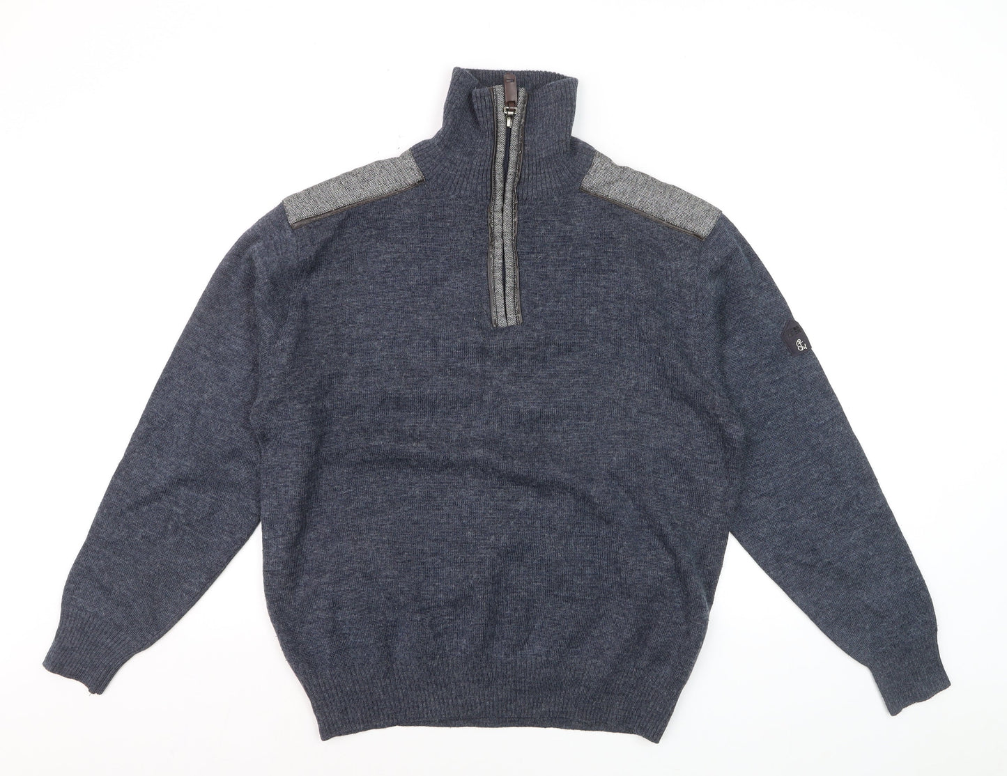 Ocean Sport Men's Blue Wool Blend Half Zip Jumper M