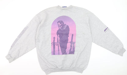 Hanes Men's Grey L Graphic Print Pullover Sweatshirt Retro Music Design
