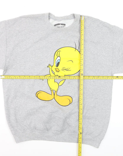 Looney Tunes Men's Grey Tweety Graphic Sweatshirt Pullover L