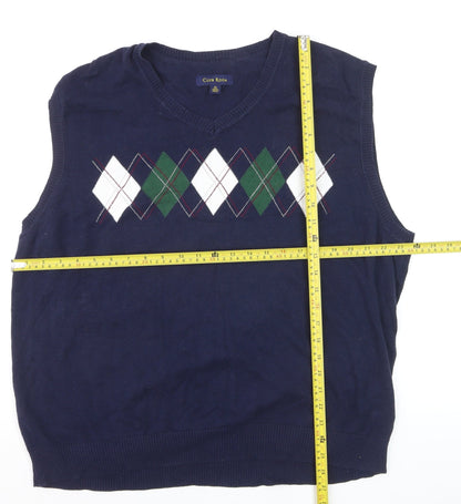 Club Room Men's Blue Argyle V-Neck Sleeveless Cotton Vest XL