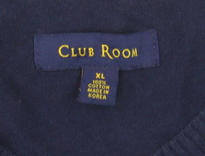 Club Room Men's Blue Argyle V-Neck Sleeveless Cotton Vest XL