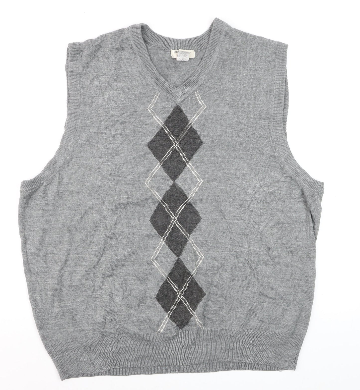 Dockers Men's Grey Argyle V-Neck Sweater Vest 2XL Regular Fit
