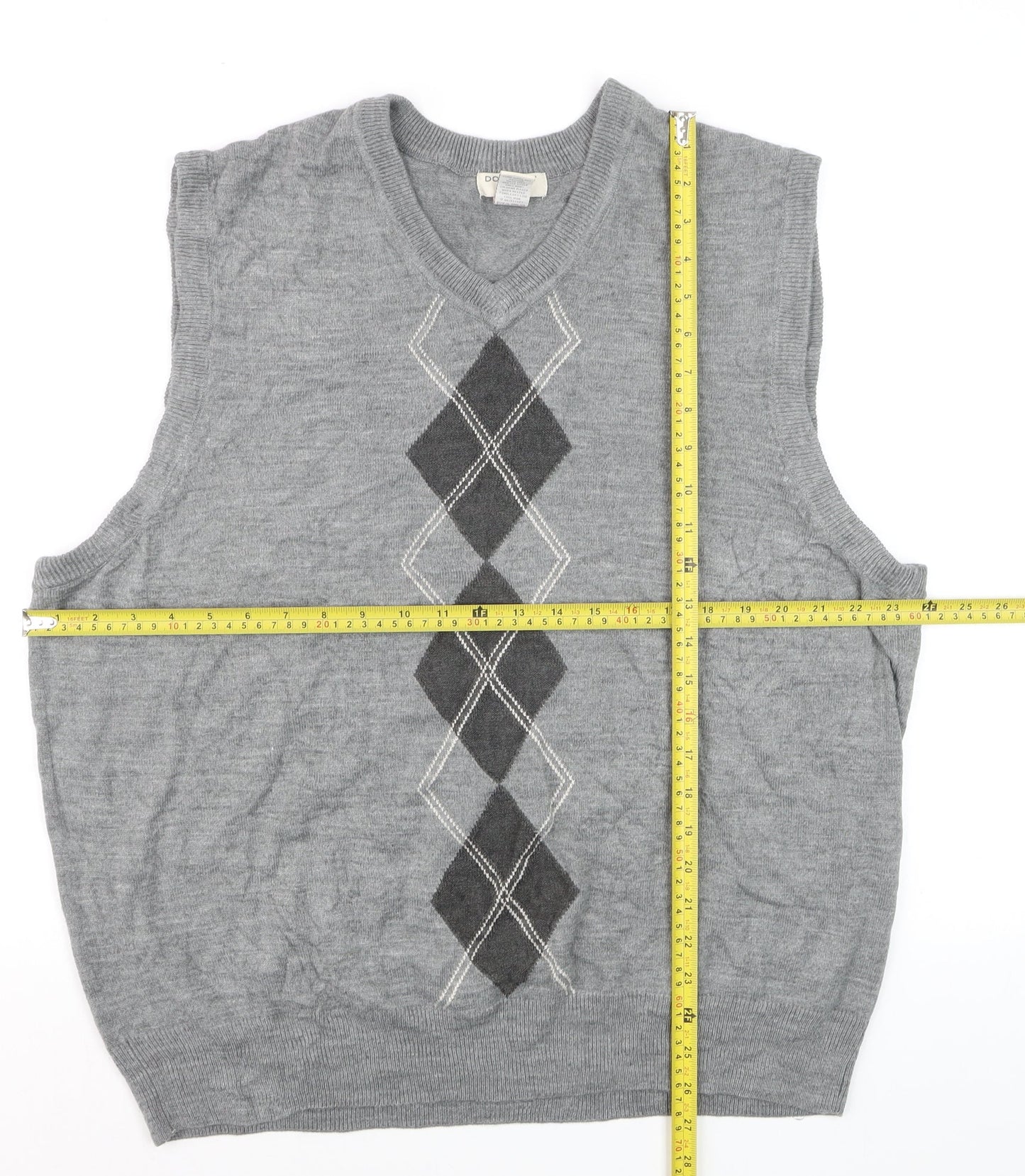 Dockers Men's Grey Argyle V-Neck Sweater Vest 2XL Regular Fit