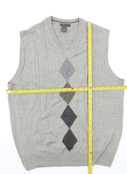 Dockers Men's Grey Argyle V-Neck Knit Sleeveless Vest L