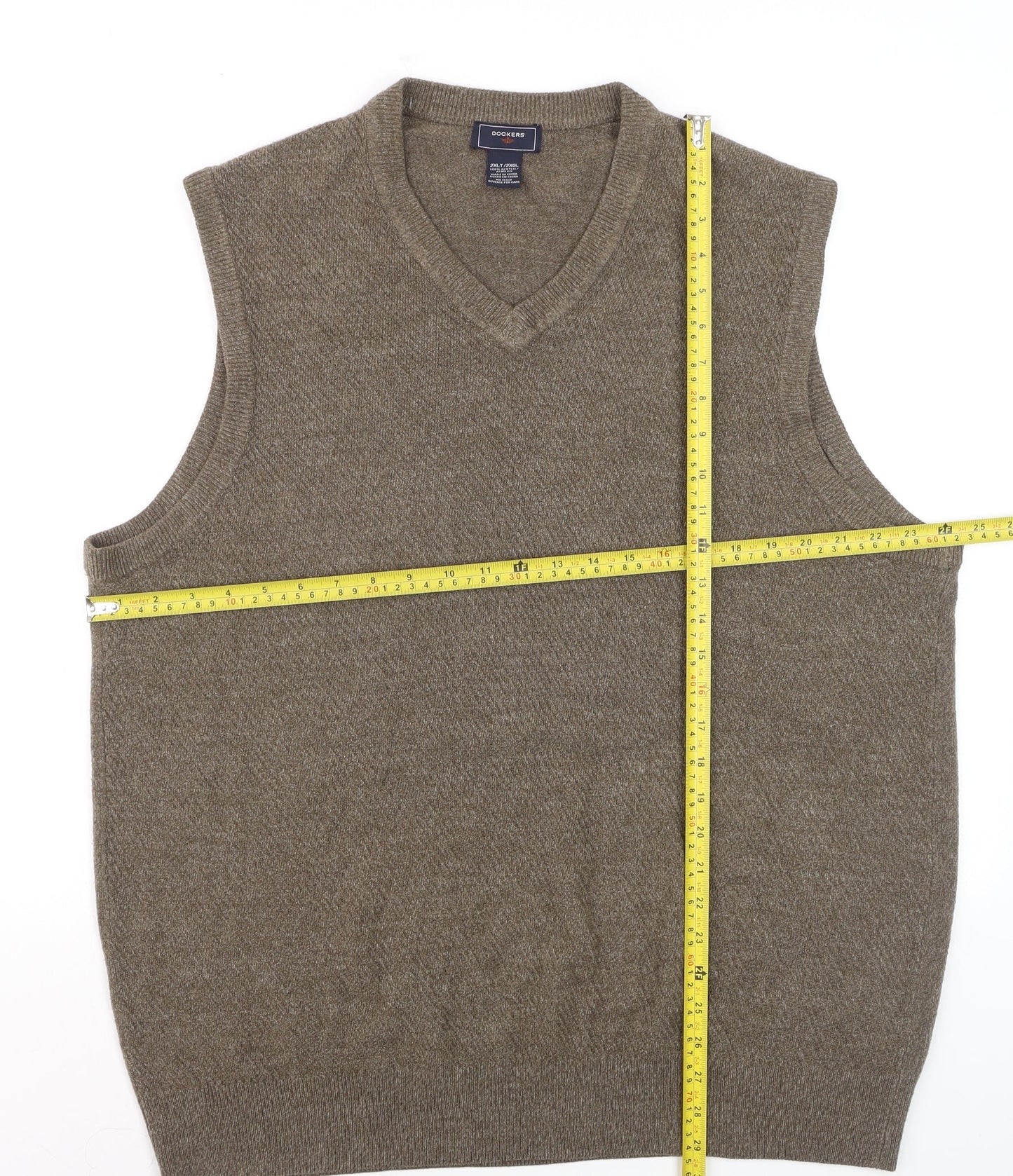 Dockers Men Brown 2XL Knit Sleeveless V-Neck Vest Jumper