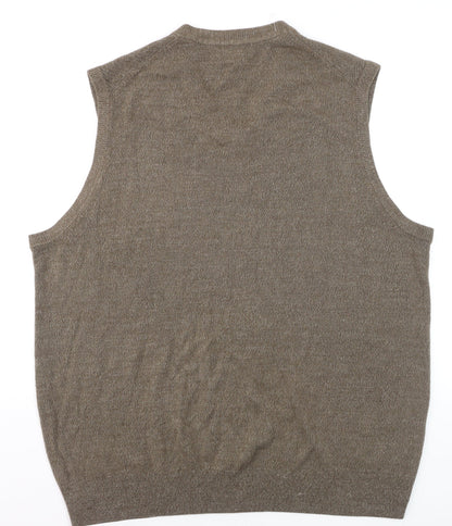 Dockers Men Brown 2XL Knit Sleeveless V-Neck Vest Jumper