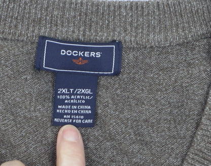 Dockers Men Brown 2XL Knit Sleeveless V-Neck Vest Jumper
