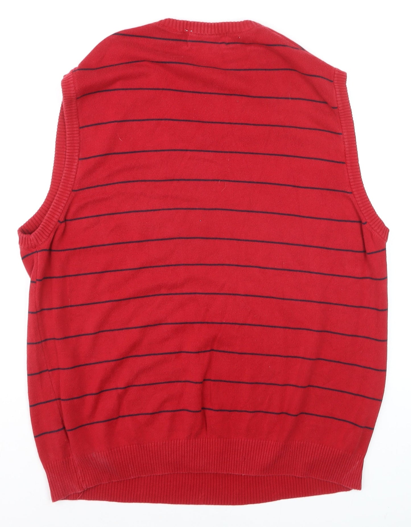 Chaps Men's Red Striped Cotton V-Neck Sleeveless Vest Jumper L