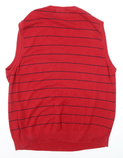 Chaps Men's Red Striped Cotton V-Neck Sleeveless Vest Jumper L
