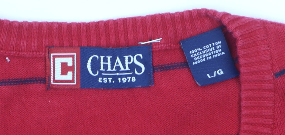 Chaps Men's Red Striped Cotton V-Neck Sleeveless Vest Jumper L