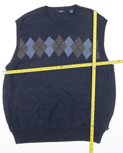 IZOD Men's Blue Argyle Sleeveless V-Neck Cotton Blend Knit Jumper Vest XL
