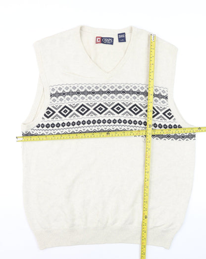 Chaps Men's Ivory Fair Isle Cotton V-Neck Sleeveless Jumper Vest L