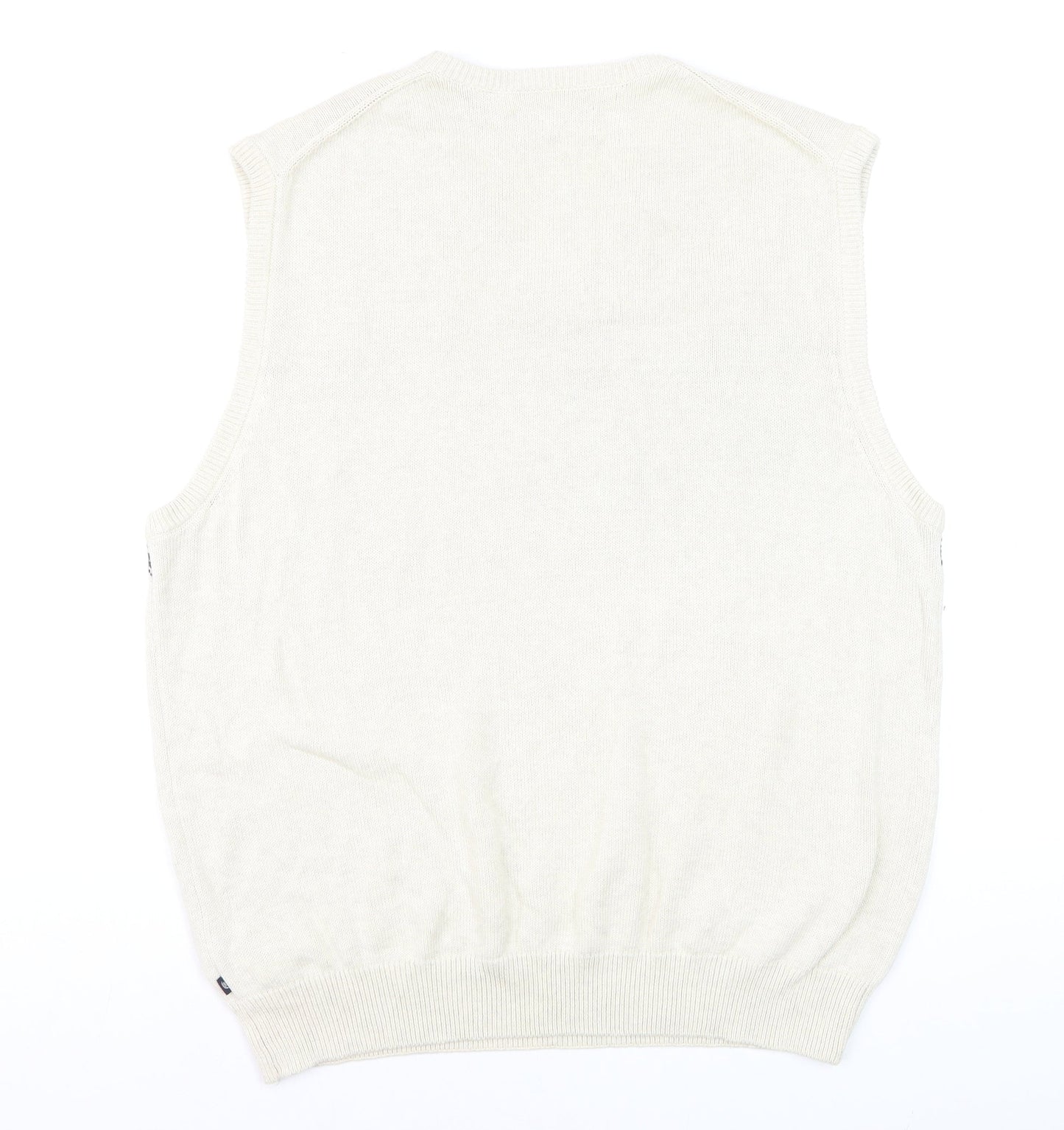 Chaps Men's Ivory Fair Isle Cotton V-Neck Sleeveless Jumper Vest L