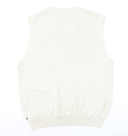 Chaps Men's Ivory Fair Isle Cotton V-Neck Sleeveless Jumper Vest L