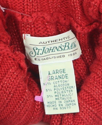 St. John's Bay Women's Red Roll Neck Cotton Knit Jumper Size L