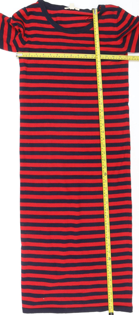 Esprit Women Red Navy Stripe Shift Dress Size S Cotton Stretch