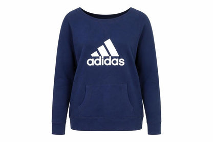 Adidas Womens Navy Blue Pullover Sweatshirt L Logo Pocket Casual
