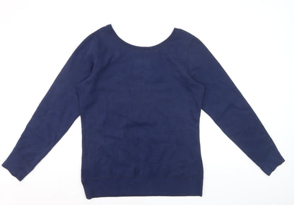 Adidas Womens Navy Blue Pullover Sweatshirt L Logo Pocket Casual