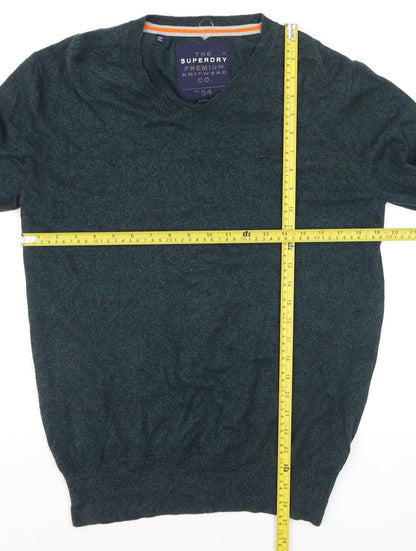 Superdry Men's Green V-Neck Knit Jumper Size L Cotton Blend