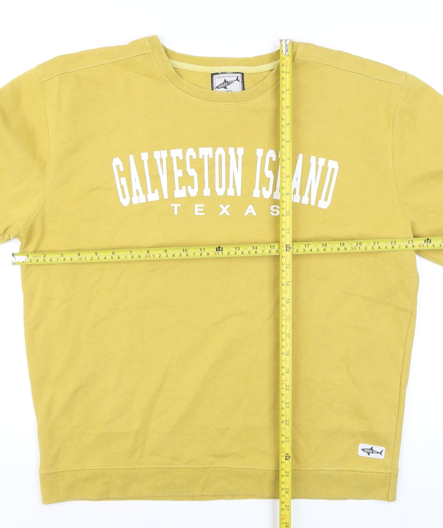 Shark Tee Men's Yellow Galveston Island Texas Pullover Sweatshirt L