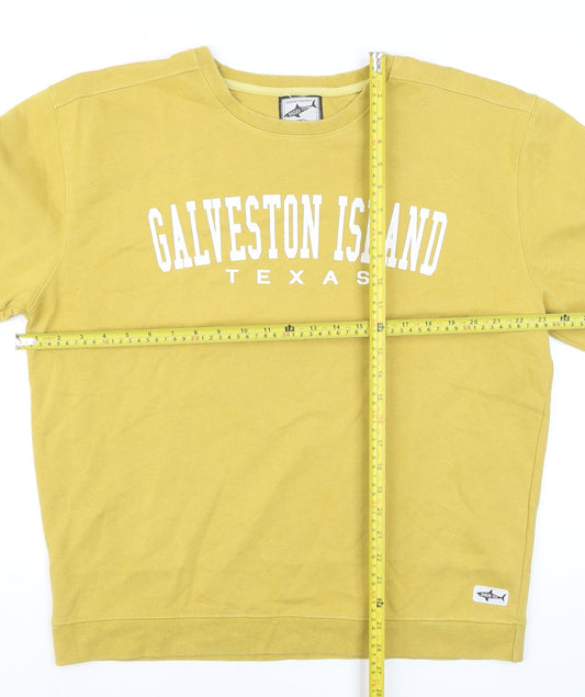 Shark Tee Men's Yellow Galveston Island Texas Pullover Sweatshirt L