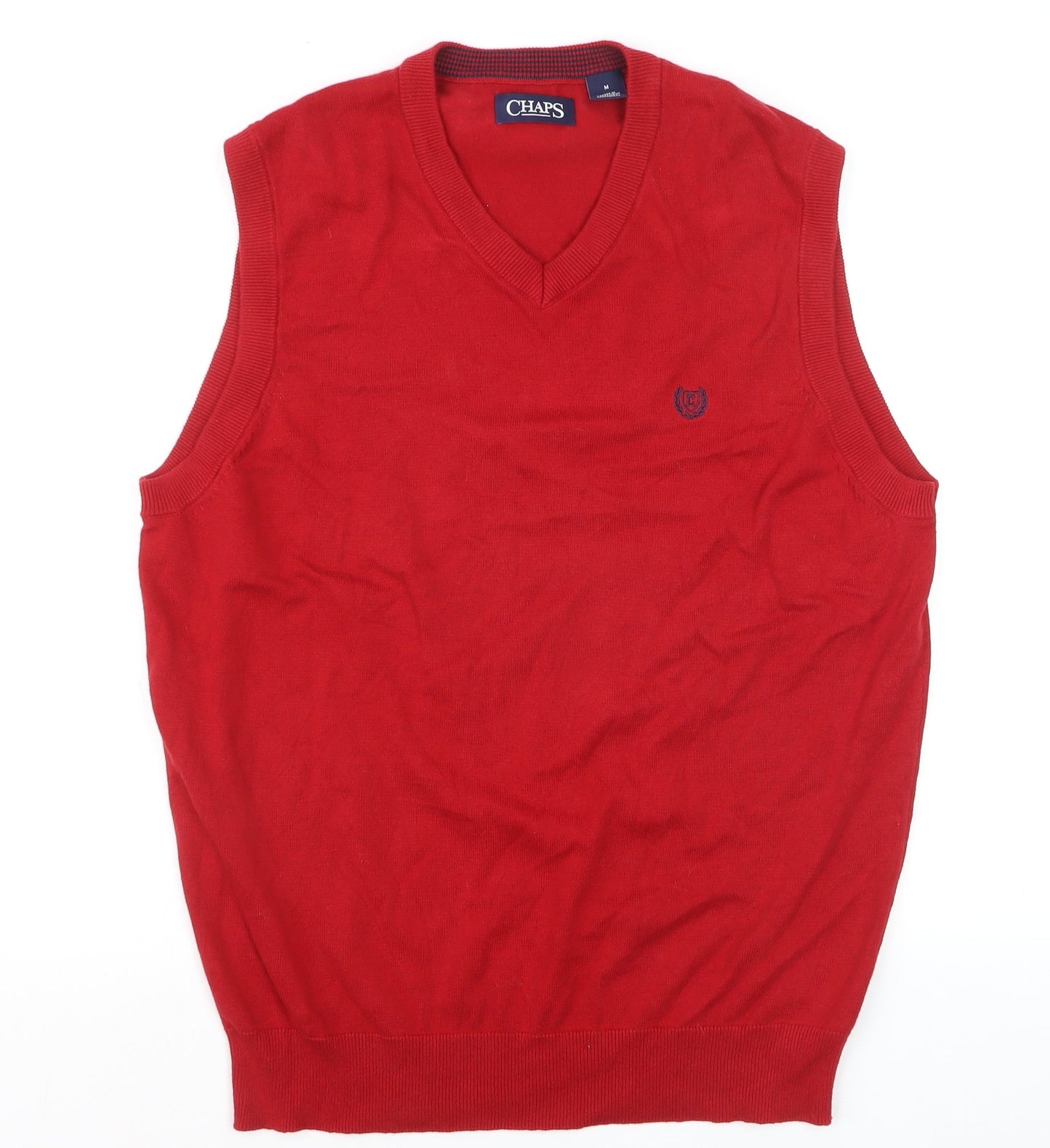 Chaps Men's Red Cotton V-Neck Sleeveless Vest Jumper Size M