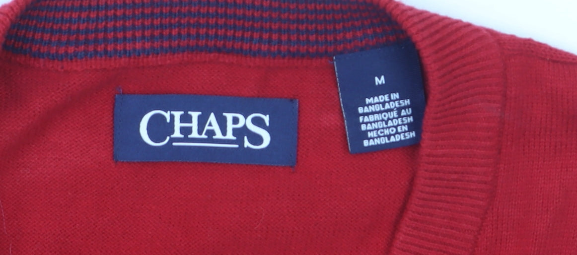 Chaps Men's Red Cotton V-Neck Sleeveless Vest Jumper Size M